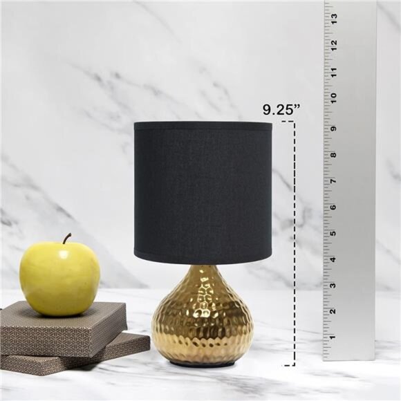 Gold hammered table lamp small black shade nightstand light modern home decor - Picture 6 of 7